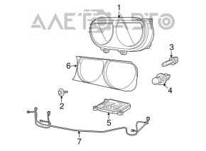 Headlight front left bare Dodge Challenger 09-14 halogen, spider web
