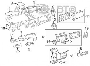 Central console under the dashboard, upper part, Toyota Sienna 11-14, beige, scratches