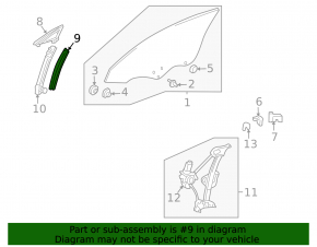 Front right door glass guide for Toyota Solara 2.4 04-08
