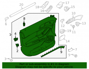 Door trim card front left Ford Explorer 16-19 rest, black leather, black leather armrest, wood trim