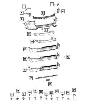 Bare rear bumper lower part Jeep Compass 17 - without parking sensors under the towbar, Trailhawk