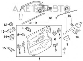Black front left door panel for Volvo XC90 16-22, black leather insert, black leather armrest, illuminated, with handle