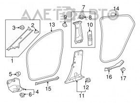 Lower right center pillar trim for Toyota Prius 50 Prime 17-20, black, scratches