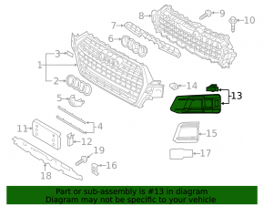 Front bumper grille left Audi Q7 16-19 chrome for parking sensors without radar, without plug
