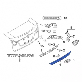 Ford Fiesta 11-19 4d trunk lid molding without emblem