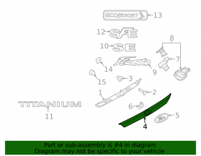 Ford Fiesta 11-19 4d trunk lid molding without emblem