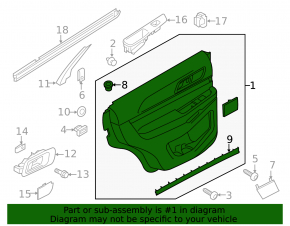 Door trim card rear left Ford Explorer 16-19 rest, black leather, black leather armrest, wood trim