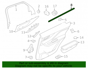 Glass seal inner door rear left Jaguar F-Pace X761 17-