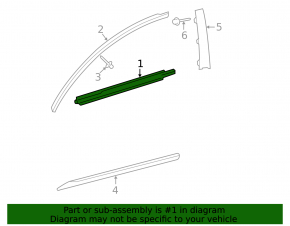 Door-glass molding, central front left, Lexus GS300 GS350 GS430 GS450h 2006-2011, chrome