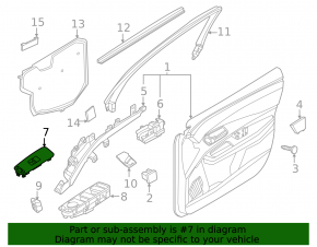 Front right window lift control for Nissan Ariya 23-25 with glossy black trim
