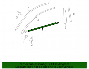 Door-glass molding, central front right, Lexus ES300h ES350, 13-18 chrome
