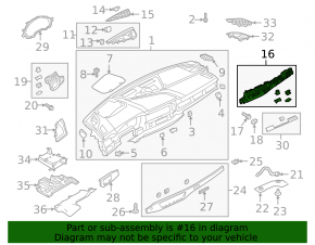 Front panel air vent deflector, center and right, Audi A4 B9 17-25, black with chrome