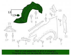 Front right fender liner for Mazda CX-9 16-23 without mudguard