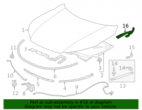 Left hood hinge Honda Accord 14-17 plug-in