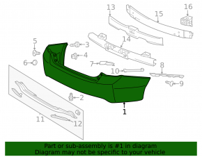 Honda Accord 13-15 silver rear bumper, missing right side