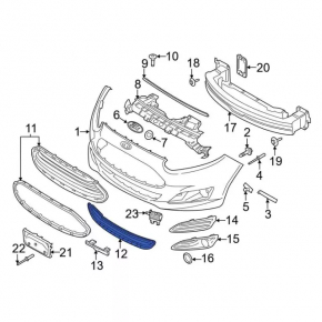 Lower grille front bumper Ford Fiesta 14-19 rest gloss with chrome strip