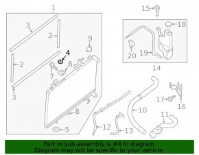 Upper left radiator mount cushion Nissan Pathfinder 13-20 with bracket, rubber + metal