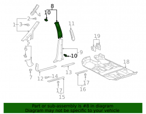 Lexus RX300 98-00 gray center pillar trim, upper belt, right