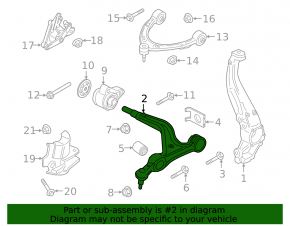 Lower front left control arm for a Porsche Panamera 17-23