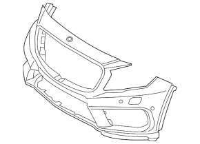 Bare front bumper Mercedes GLA 15-17 without parking sensors, white, crack, broken mount, dent, non-factory holes