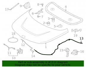 Kia Soul 20-25 hood release cable, rear long section