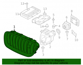 Radiator grill right BMW X6 F16 15-19 M pack, night vision