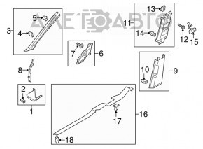 Center pillar trim lower left VW Golf 15-21 black