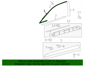Upper front left door molding for Lexus RX 23-26, gloss black
