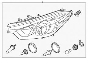 Headlight front right naked Kia Forte 4d 14-16 dorest halogen