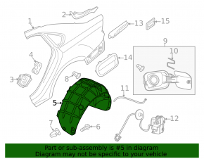 Rear left fender liner VW Passat b7 12-15 USA is torn