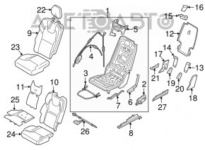 Right rear seat Volvo XC90 16-23 black leather for 3 rows, wrinkled