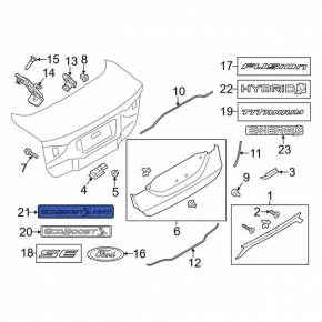 Emblem inscription ECOBOOST AWD trunk lid Ford Fusion mk5 13-18