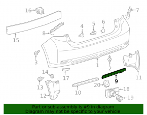 Lower right rear bumper insert for Lexus CT200h 11-13