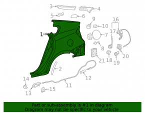 Rear right wing for Toyota Prius 30 10-12