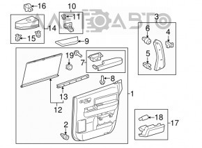 Door trim card rear right Toyota Sequoia 08-16