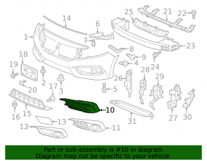 Bumper grille right Honda Civic X FC 16-19 structure without fog lights