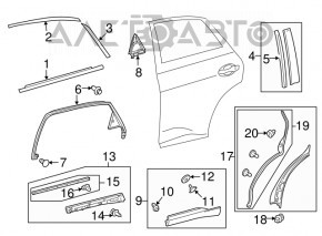 Lexus RX350 10-15 chrome lower outer rear right door trim