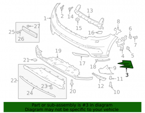 Right front bumper grille for Land Rover Range Rover Velar 18-23, gloss black with black moldings