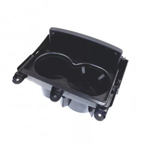 Audi A6 C7 12-18 center console cup holder, black leather with chrome, dry-cleanable