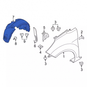 Front right mudguard Ford Fiesta 14-19 rest Plastic