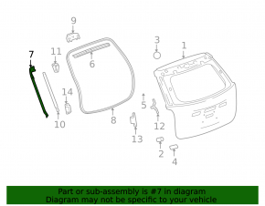 Left tailgate seal Chevrolet Equinox 10-17 torn