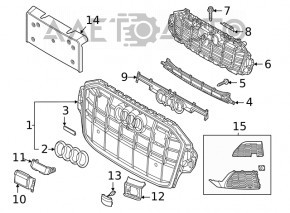 Radiator grille plug left Audi Q7 19-rest, black gloss