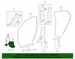 Lexus CT200h 11-17 black lower right front pillar trim