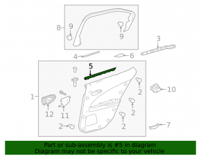 Inner glass seal for the rear right door of a Lexus UX200 UX250h UX300h 19-26
