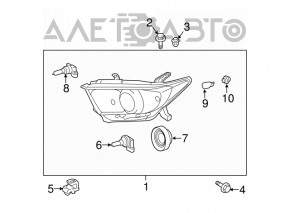 Headlight front right Toyota Highlander 11-13 bare halogen