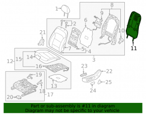 The rear driver's seat cover for a 2022 Hyundai Ioniq is black, with cracks in the fasteners and scratches.