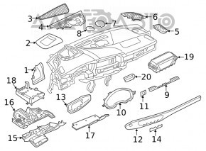 Front panel trim central Audi A4 B9 17- black, scratch