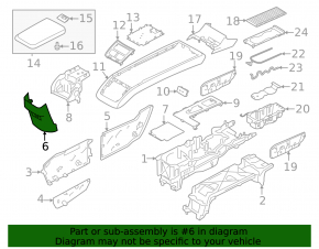 Rear lower center console trim for Volvo XC90 25-26 type 2, B5, B6, black