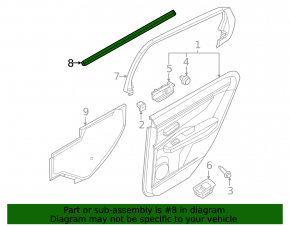 Inner glass seal for the rear left door of a Nissan Ariya 23-25