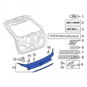 Ford Edge 19-24 tailgate trim with chrome molding, without emblem